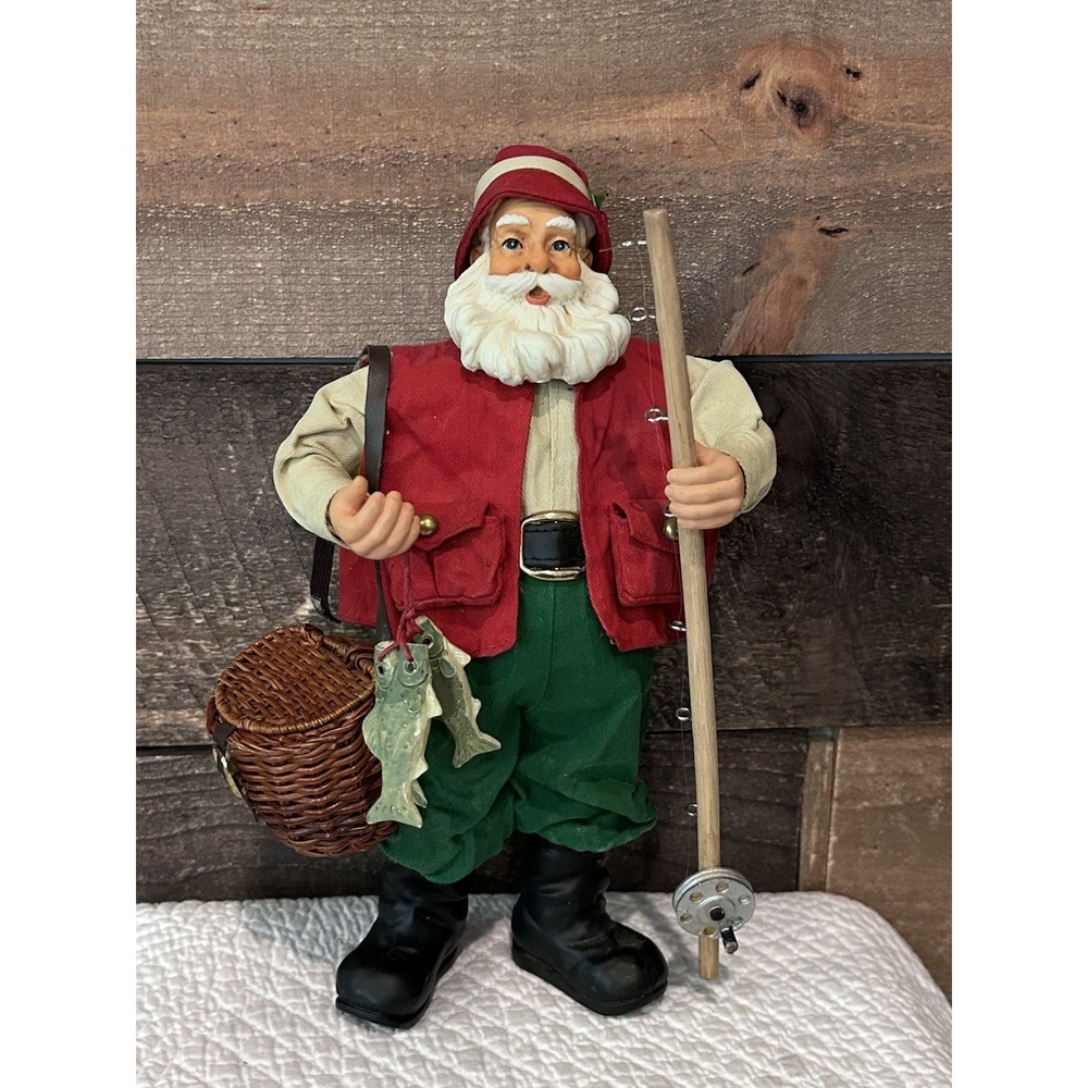VTG‎ Silvestri Handcrafted 12" Fisherman Santa Basket Fish Fly-fishing Figurine